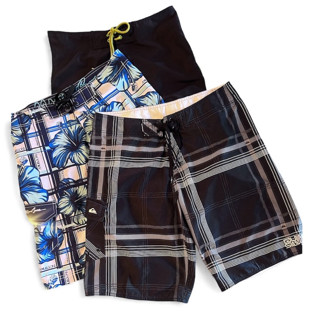 Quiksilver Board Shorts Lot Of 3 Size 34 Maui & Sons, Oxide, Great Condition